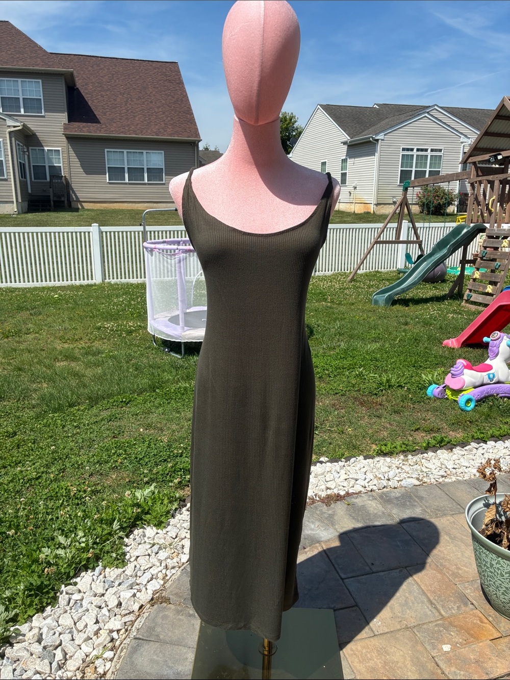 H&M Olive Tank Ribbed Midi Dress